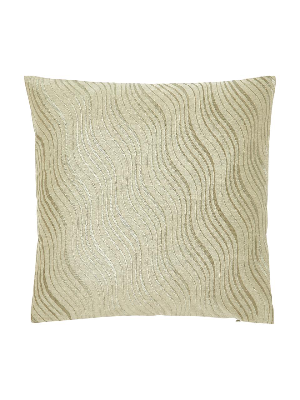 Katoensatijnen kussenhoes Nico met geborduurd golfpatroon in saliegroen, 100% katoen-satijn, Groen, B 45 cm, L 45 cm
