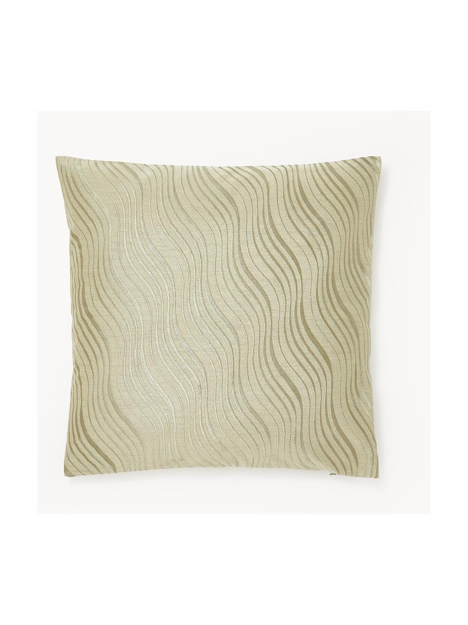 Housse de coussin en satin de coton à motif de vagues brodées Nico, 100 % satin de coton, Beige, larg. 45 x long. 45 cm