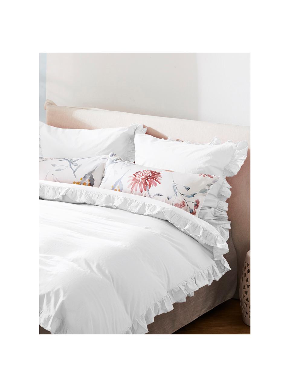 Funda nórdica de algodón con volantes Florence, Blanco, Cama 90 cm (150 x 220 cm)