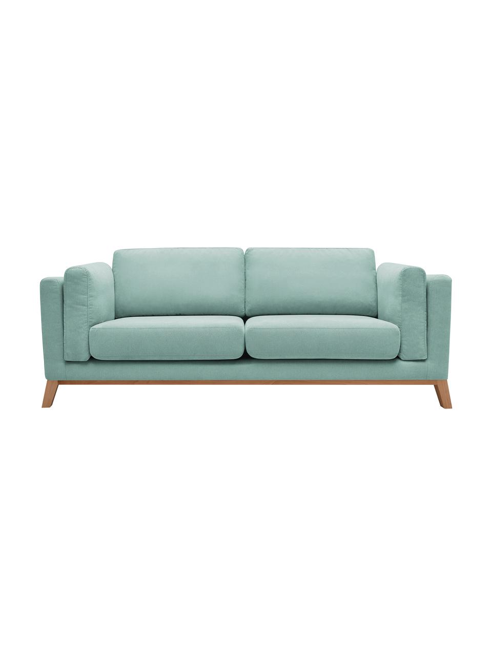 Sofa Seattle (3-osobowa), Tapicerka: 100% poliester, Stelaż: drewno naturalne, płyta w, Nogi: drewno naturalne, Jasny niebieski, S 218 x G 86 cm