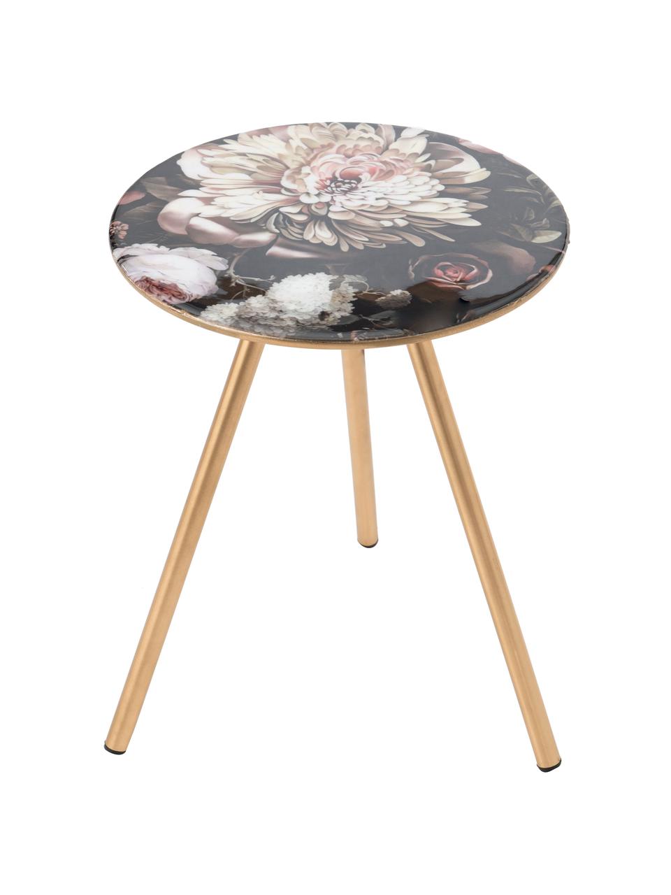 Odkládací stolek s květinovým vzorem Rosa, Černá, zlatá, více barev