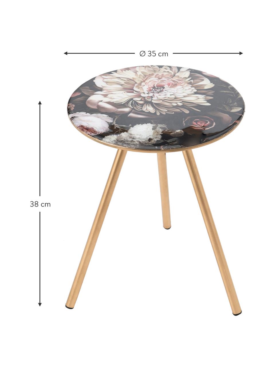 Tavolino con motivo floreale Rosa, Gambe: metallo, Nero, dorato, multicolore, Ø 35 x Alt. 38 cm