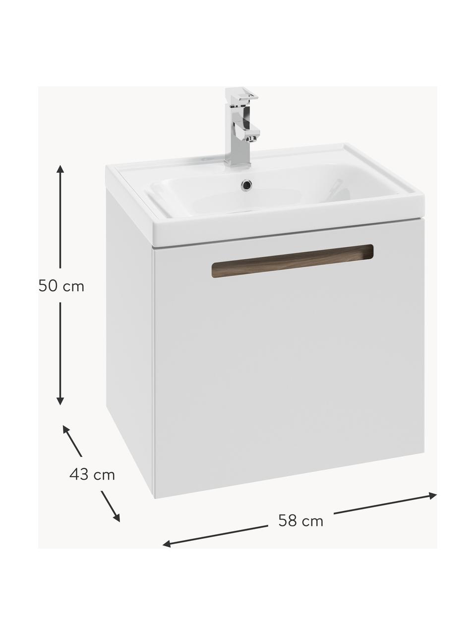 Set salle de bains avec vasque Senso, tailles variées, Panneau de particules, MDF, Blanc, larg. 58 x haut. 50 cm