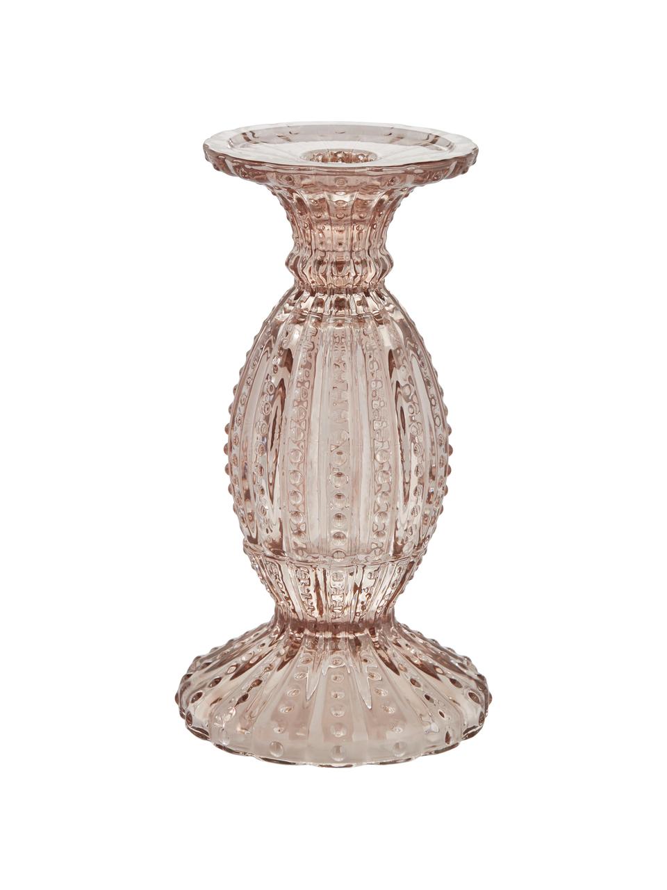 Candelabro in vetro Silva, Vetro, Rosa trasparente, Ø 11 x Alt. 19 cm