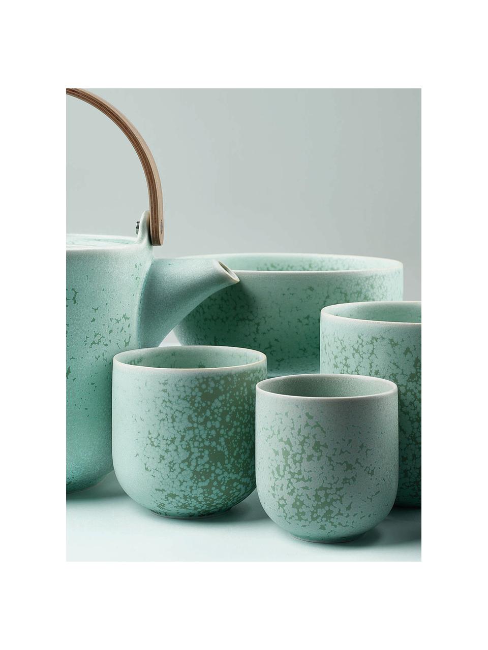 Tazas artesanales Coppa, 2 uds., Porcelana, Verde menta, Ø 8 x Al 8 cm