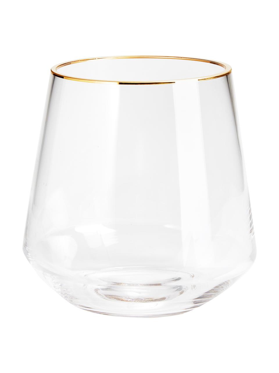 Mondgeblazen glazen vaas Joyce met goudkleurige rand, Glas, Transparant, Ø 16 x H 16 cm