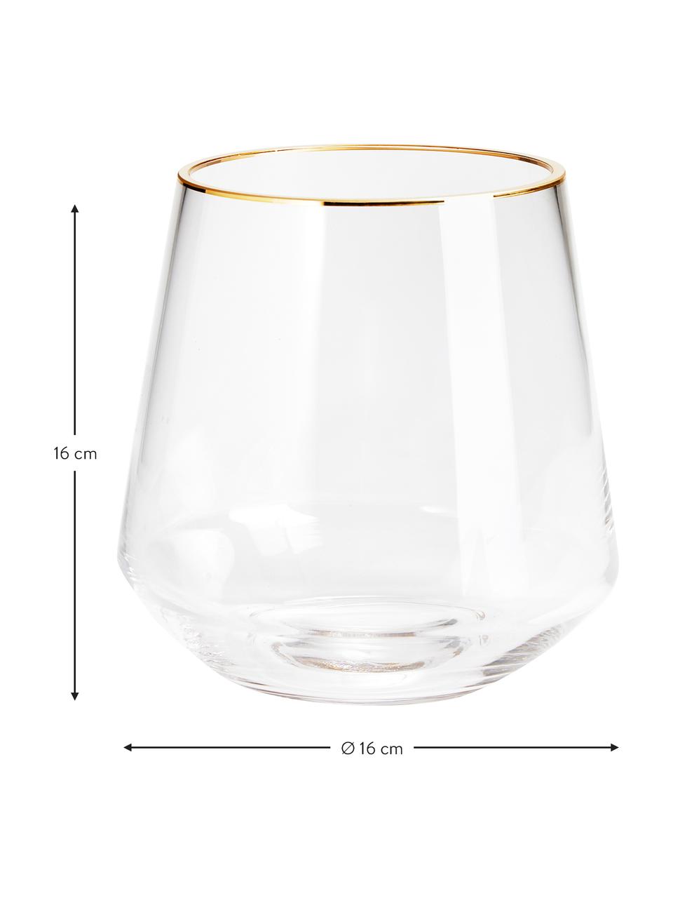 Mundgeblasene Glas-Vase Joyce mit goldfarbenem Rand, Glas, Transparent, Ø 16 x H 16 cm