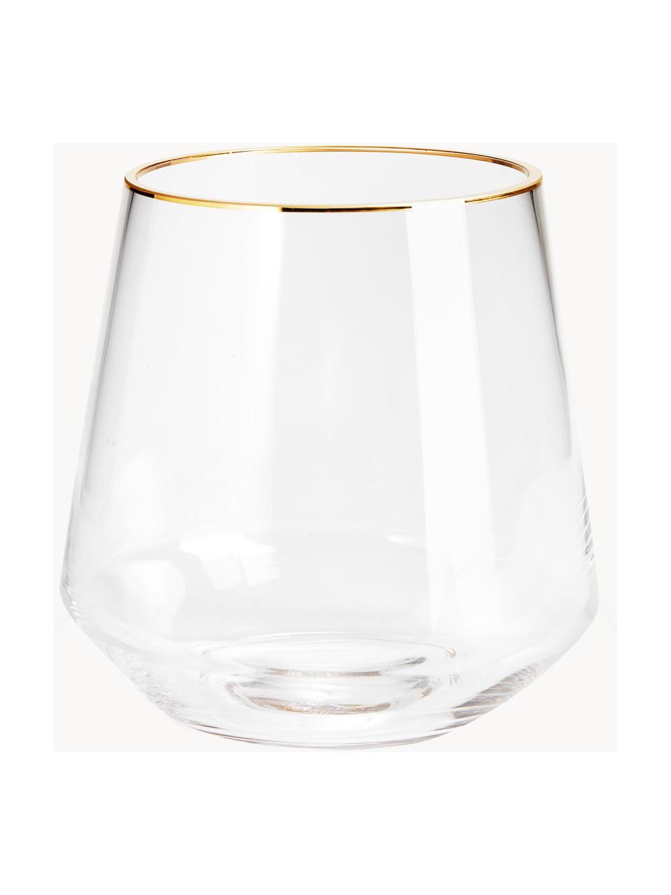 Mondgeblazen glazen vaas Joyce, Glas, Transparant met goudkleurige rand, Ø 16 x H 16 cm