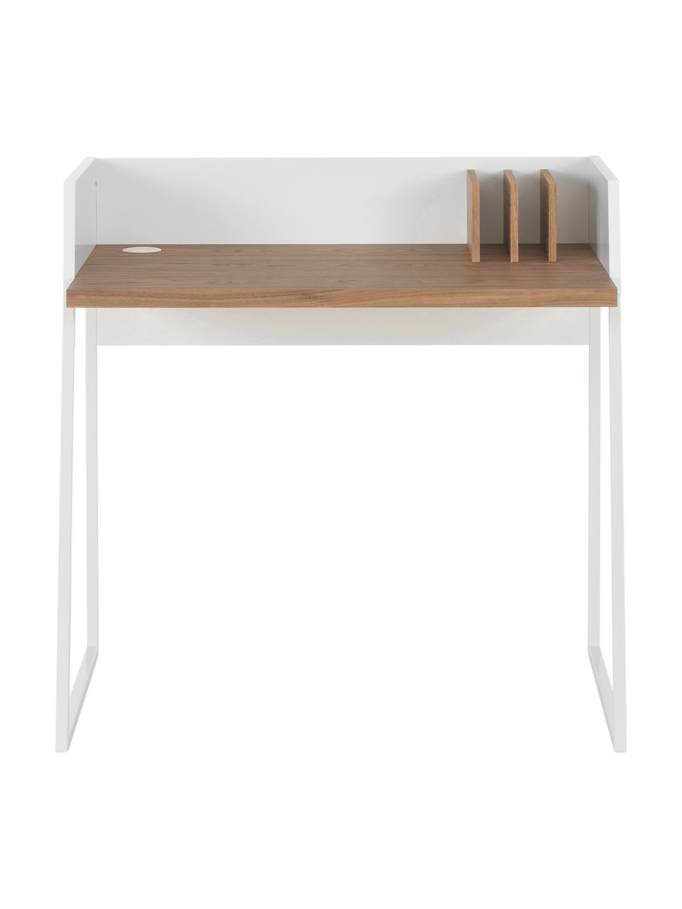 Petit bureau en bois blanc Camille, Bois de noyer, blanc