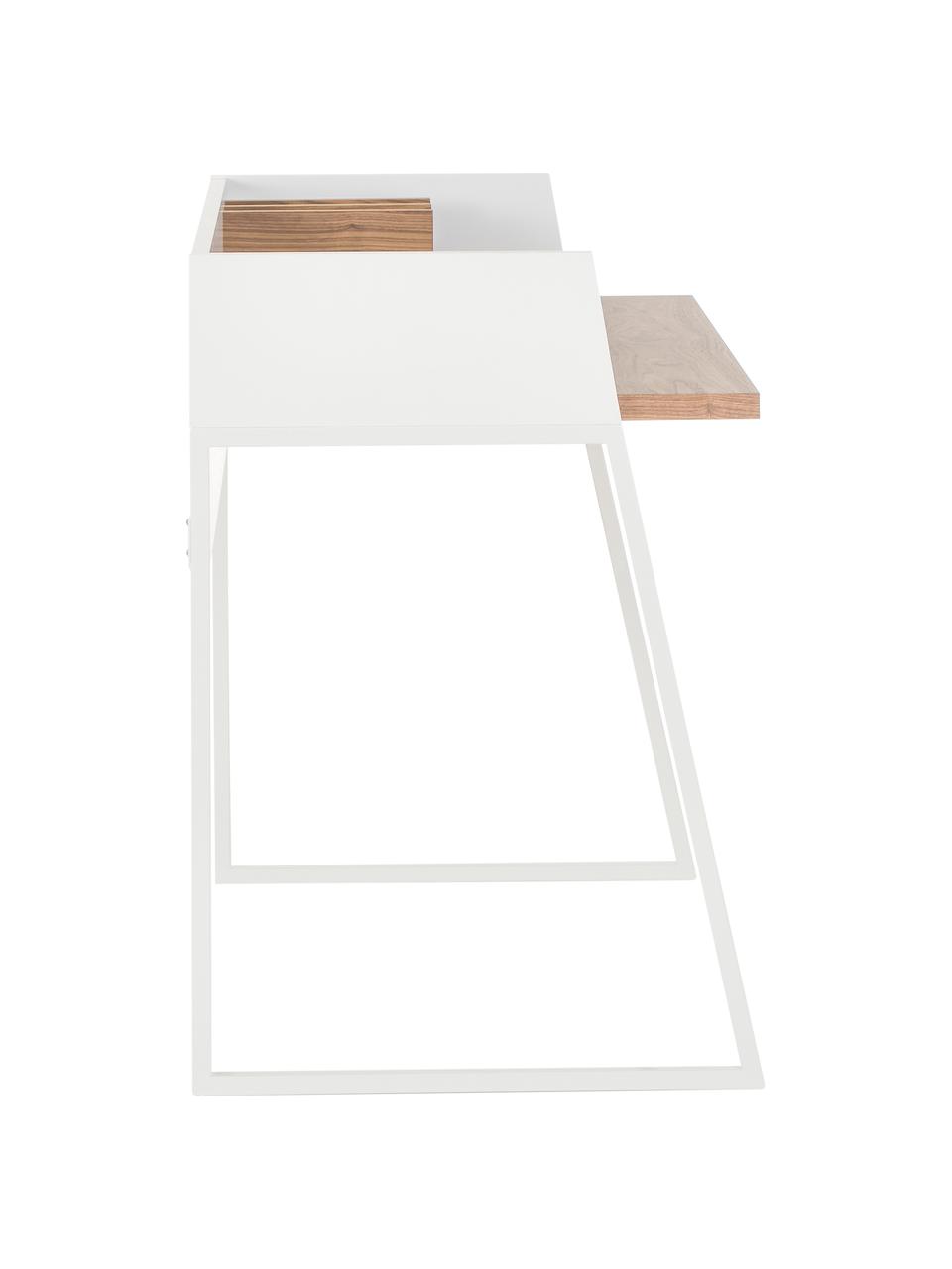 Petit bureau en bois blanc Camille, Bois de noyer, blanc