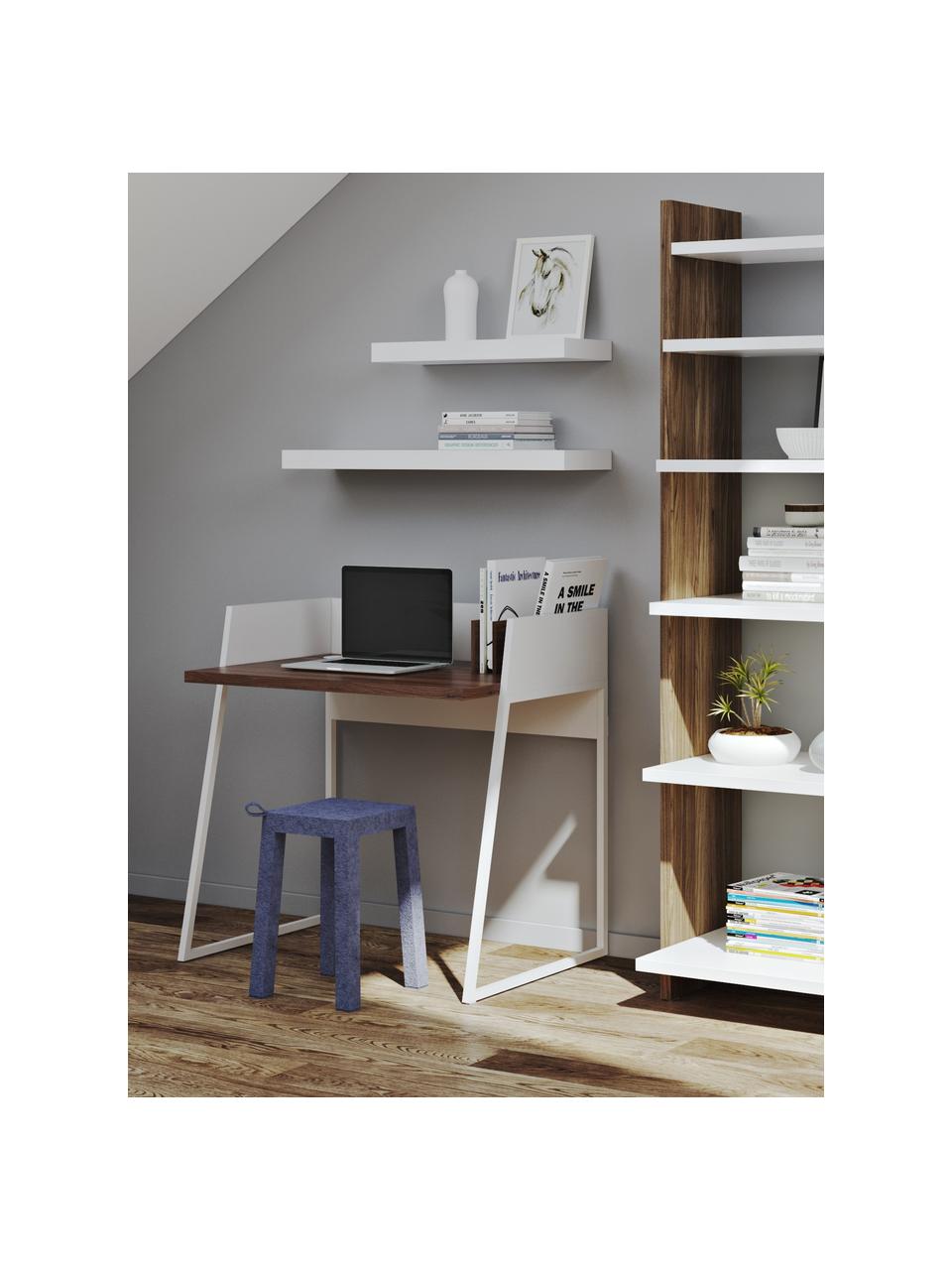 Kleiner Schreibtisch Camille mit Ablage, Beine: Metall, lackiert, Walnussholz, Weiss, B 90 x T 60 cm