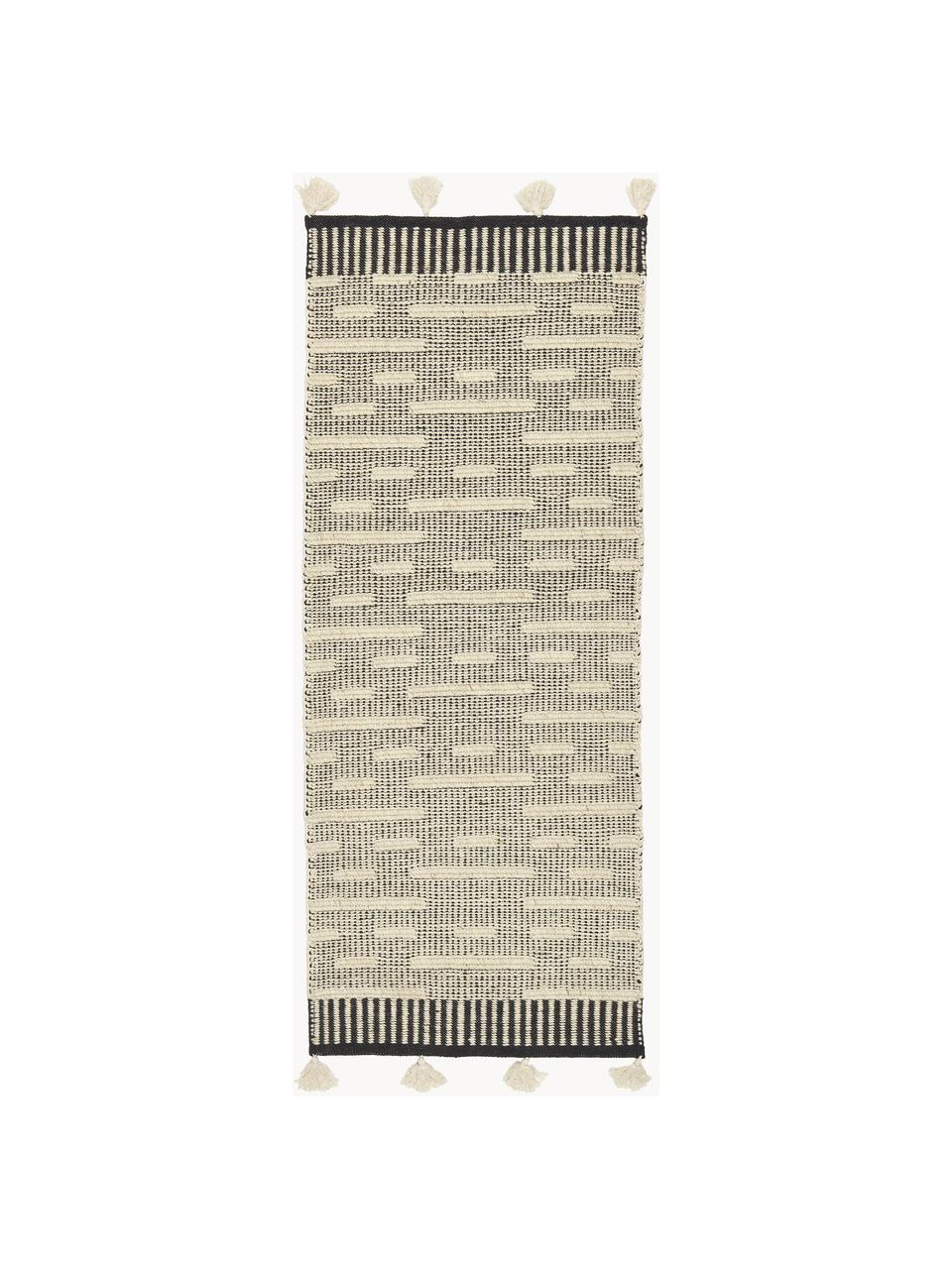 Alfombra corredor artesanal con flecos Rue, 50% lana, 50% algodón 

Las alfombras de lana se pueden aflojar durante las primeras semanas de uso, la pelusa se reduce con el uso diario., Beige, negro, An 80 x L 200 cm