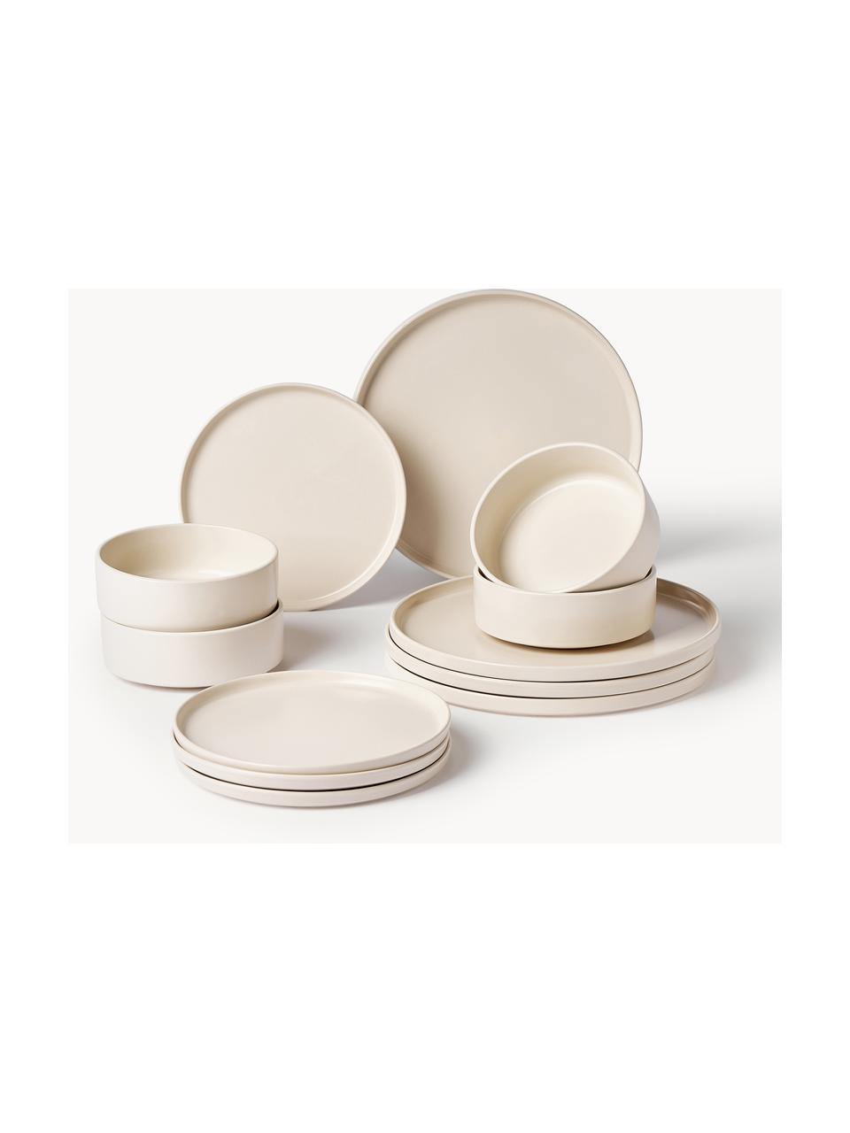 Service de table 12 pièces en grès pour 6 personnes avec assiettes et bols  - Service de vaisselle moderne en porcelaine colorée réactive - Assiettes à  salade, bols à céréales, bols à