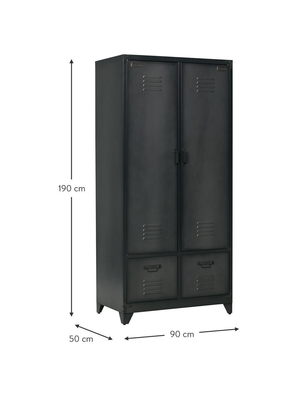 Metall-Schrank Wonen in Schwarz, Metall, beschichtet, Schwarz, 90 x 190 cm