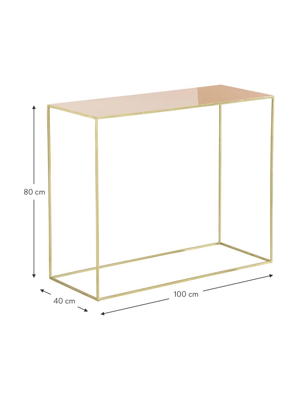 Consolle in metallo Freja, Struttura: metallo verniciato, Piano d'appoggio: metallo, smaltato, Ottonato, salmone, Larg. 100 x Prof. 40 cm