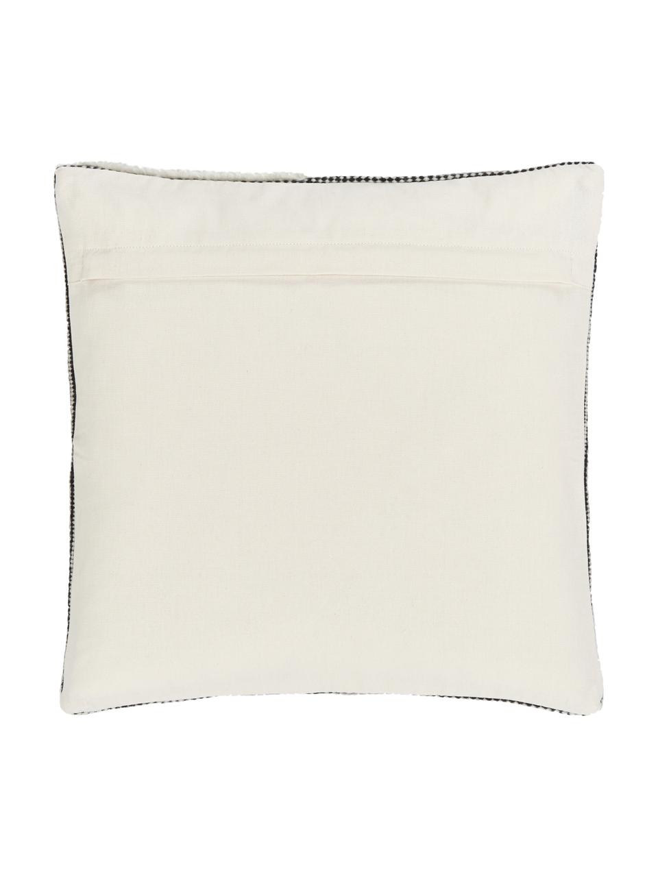 Handgewebte Kissenhülle Wool, Vorderseite: 89 % Wolle, 11 % Baumwoll, Rückseite: 100 % Baumwolle, Schwarz, Cremeweiß, B 45 x L 45 cm