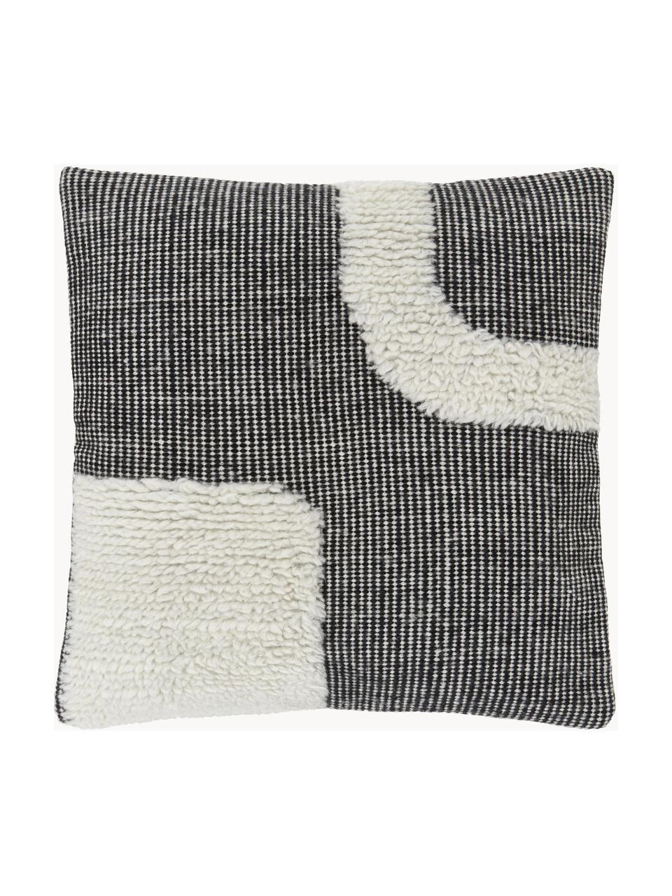 Housse de coussin 45x45 tissée main Laine, Noir, blanc crème, larg. 45 x long. 45 cm