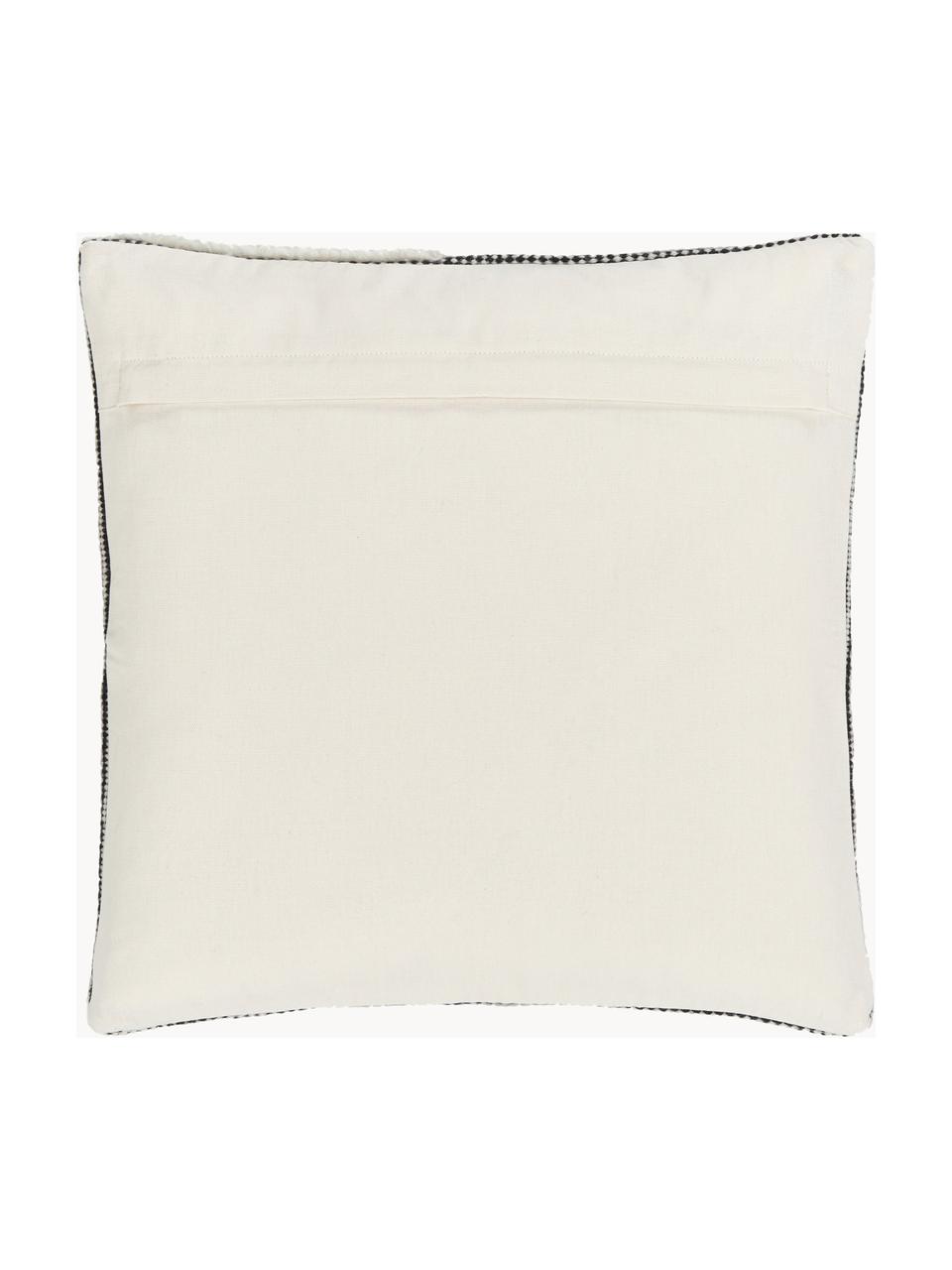 Housse de coussin 45x45 tissée main Laine, Noir, blanc crème, larg. 45 x long. 45 cm