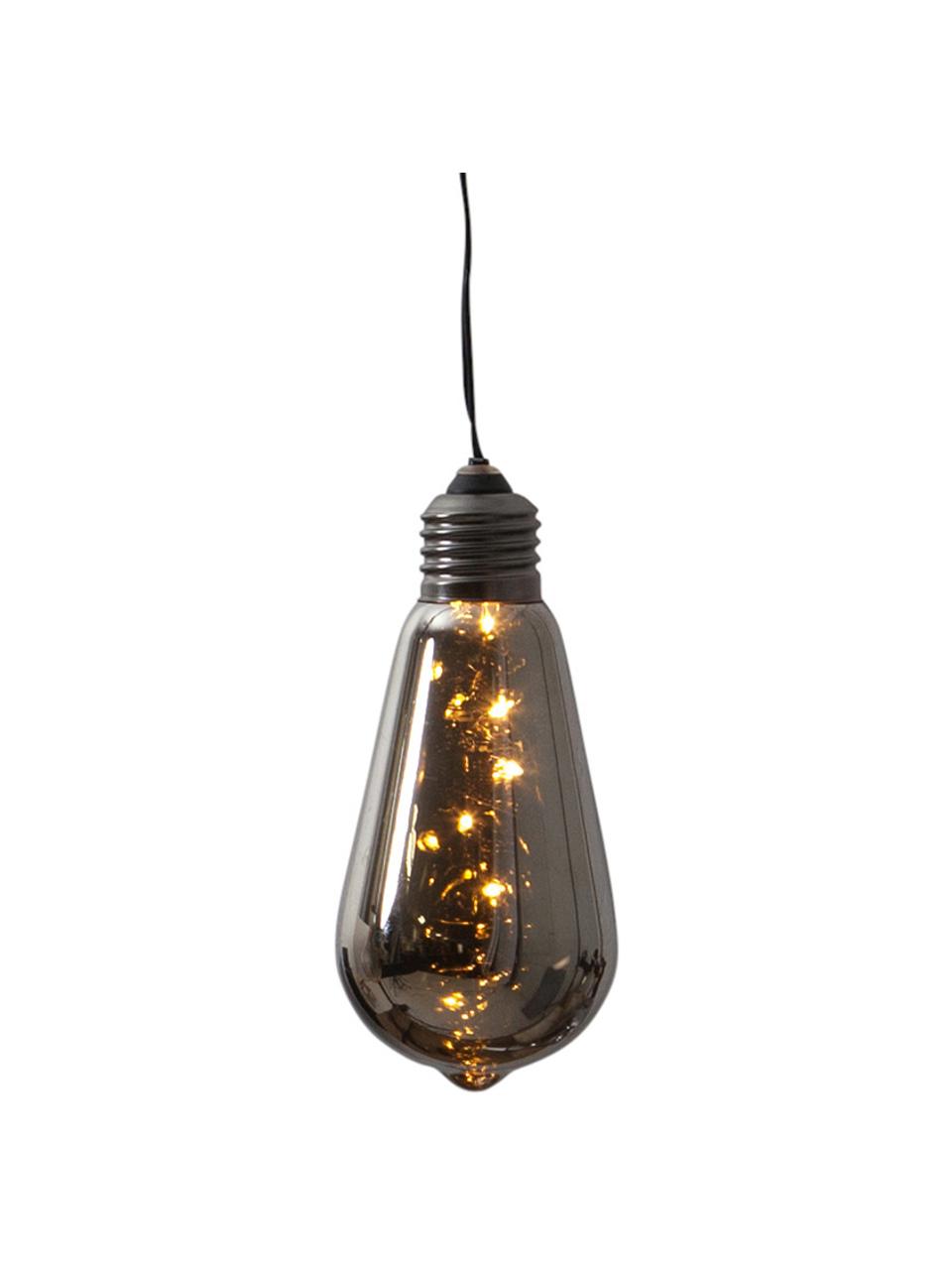 Decoratieve LED peertjes Glow met tijdschakelaar, 2 stuks, Lampenkap: getint glas, Fitting: gecoat metaal, Zwart, Ø 6 x H 13 cm