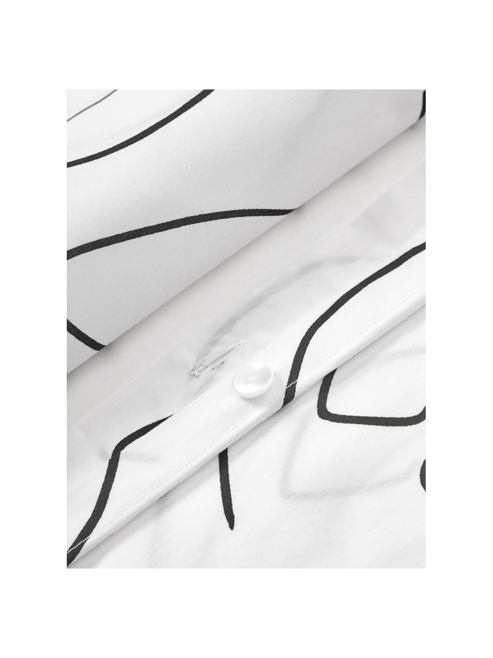 Baumwollperkal-Bettwäsche Aria mit One Line Zeichnung, Webart: Perkal Fadendichte 180 TC, Weiß, Schwarz, 200 x 200 cm + 2 Kissen 80 x 80 cm
