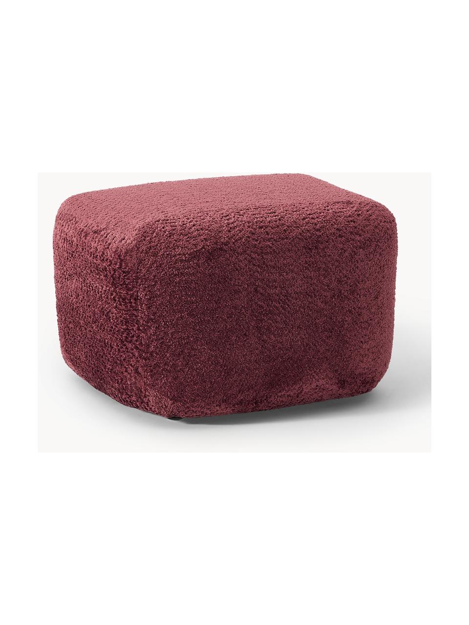 Pouf en peluche-bouclette Wolke, Peluche-bouclette lie de vin, larg. 64 x haut. 41 cm