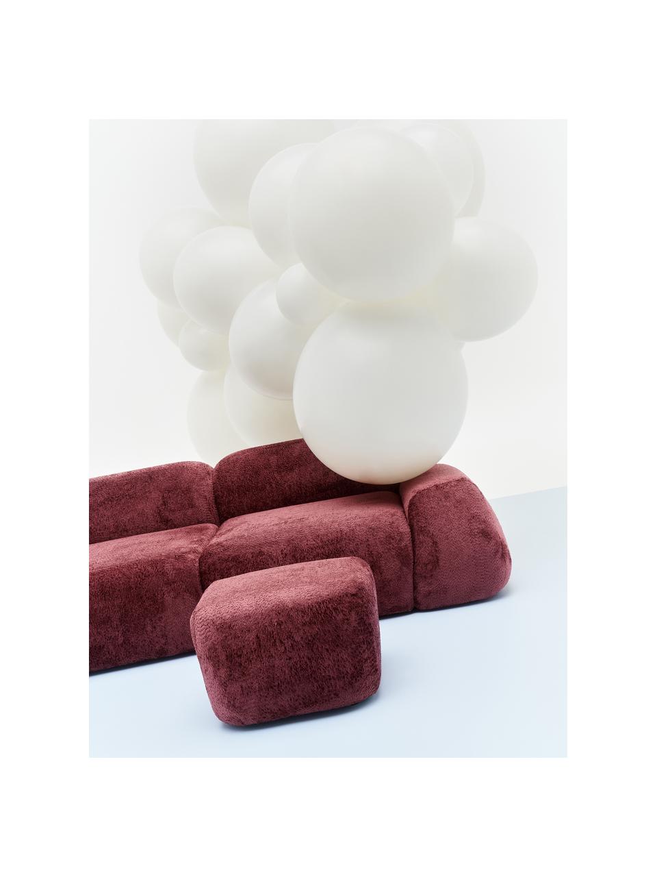 Sofa-Hocker Wolke aus Teddy-Bouclé, Bezug: Teddy-Bouclé (100 % Polye, Teddy-Bouclé Weinrot, B 64 x H 41 cm
