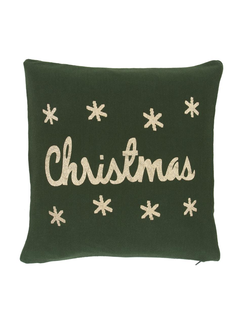 Pletený povlak na polštář Christmas, 100% bavlna, Zelená, zlatá, Š 40 cm, D 40 cm
