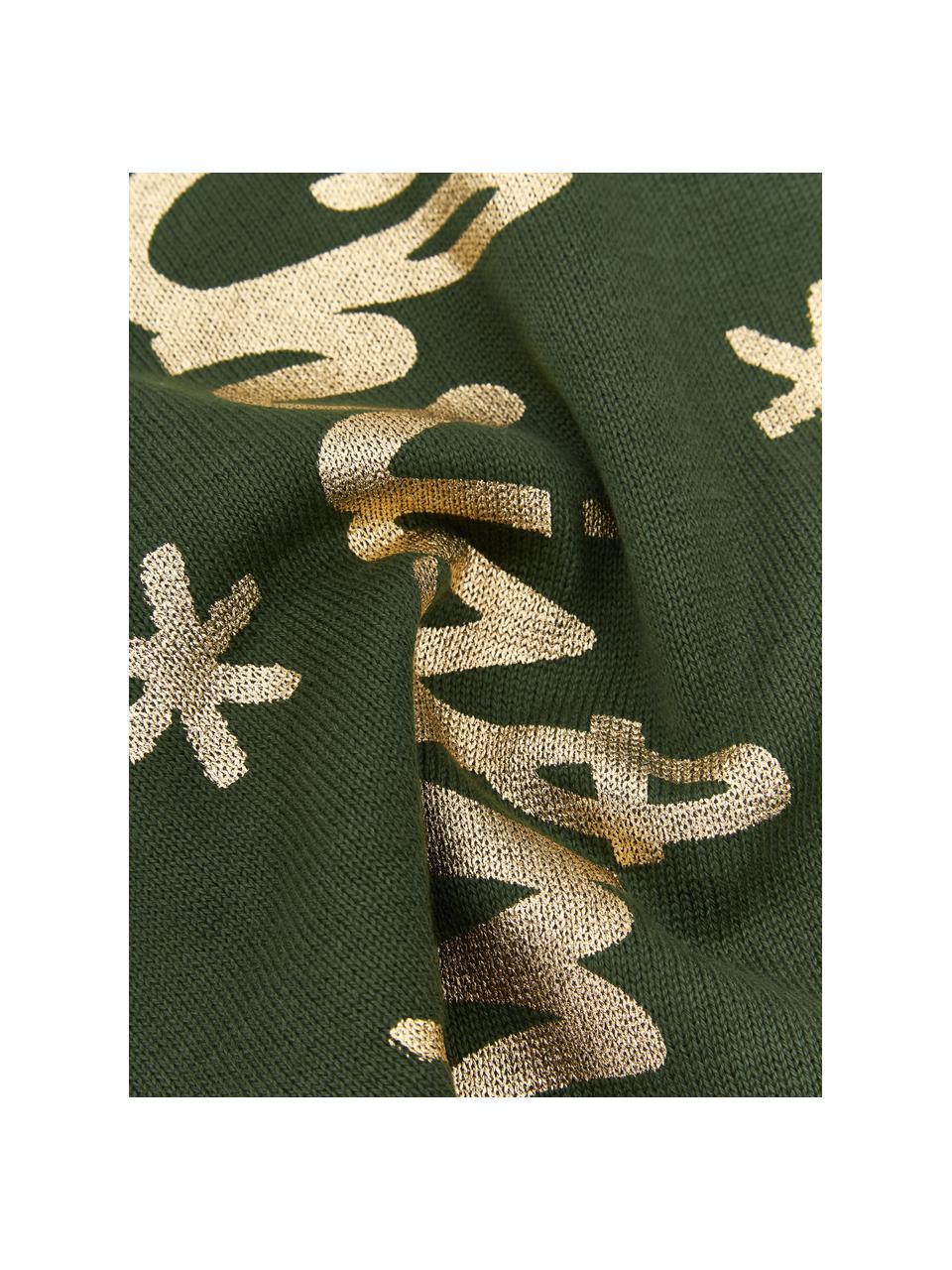 Federa arredo a maglia color verde/dorato con scritta Christmas, 100% cotone, Verde, dorato, Larg. 40 x Lung. 40 cm