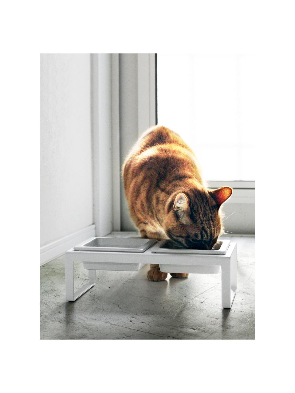 Ciotole per animali con supporto Tower, Struttura: acciaio, verniciato a pol, Bianco, Larg. 29 x Alt. 10 cm