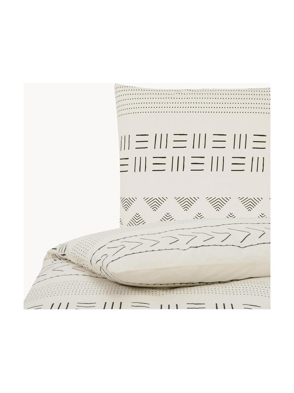 Funda nórdica de algodón Kohana, estilo boho, Blanco crema, negro, Cama 90 cm (150 x 220 cm)