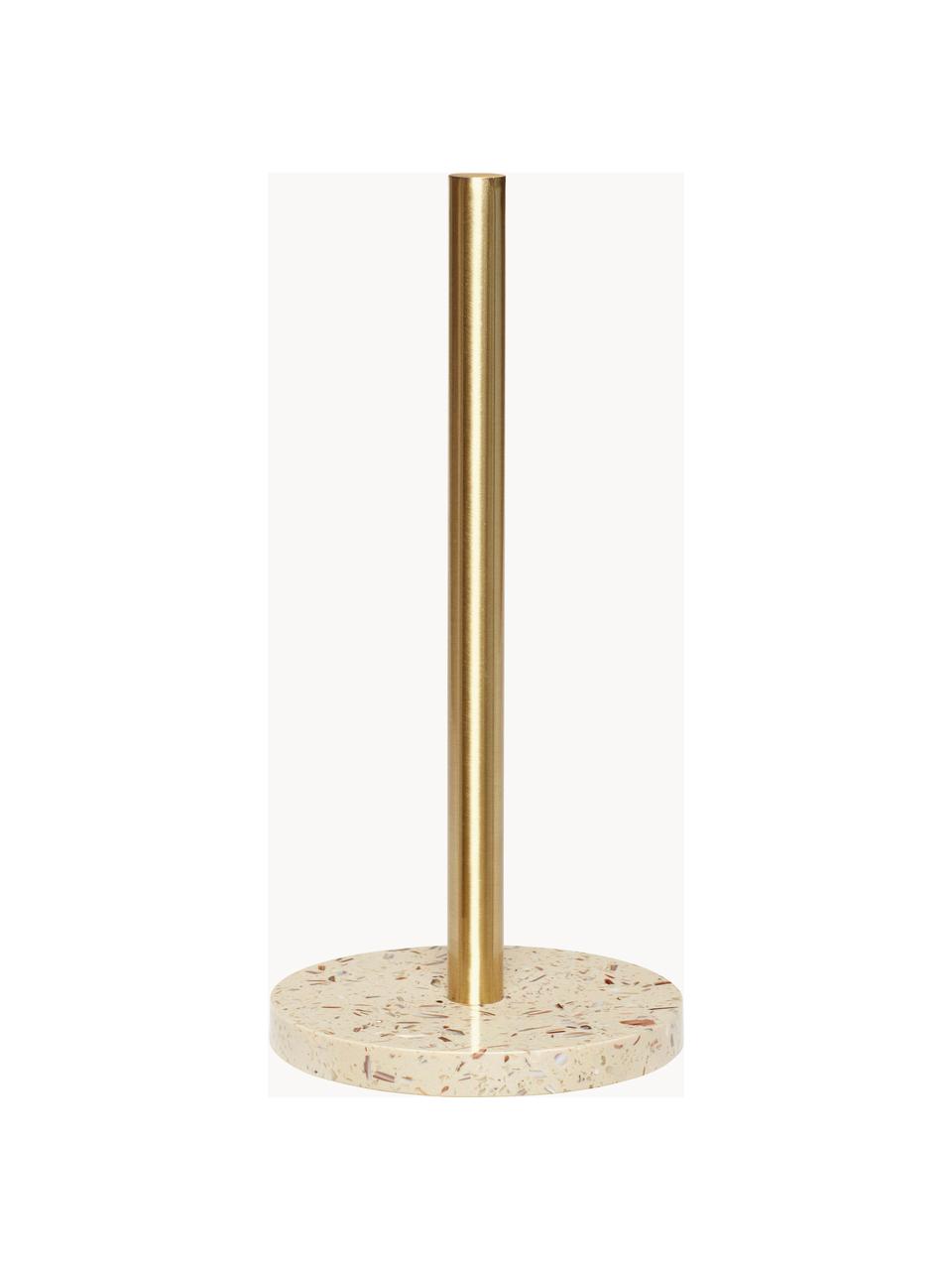 Küchenrollenhalter Pure, Fuß: Terrazzo, Stange: Metall, beschichtet, Goldfarben, Off White, Ø 14 x H 29 cm