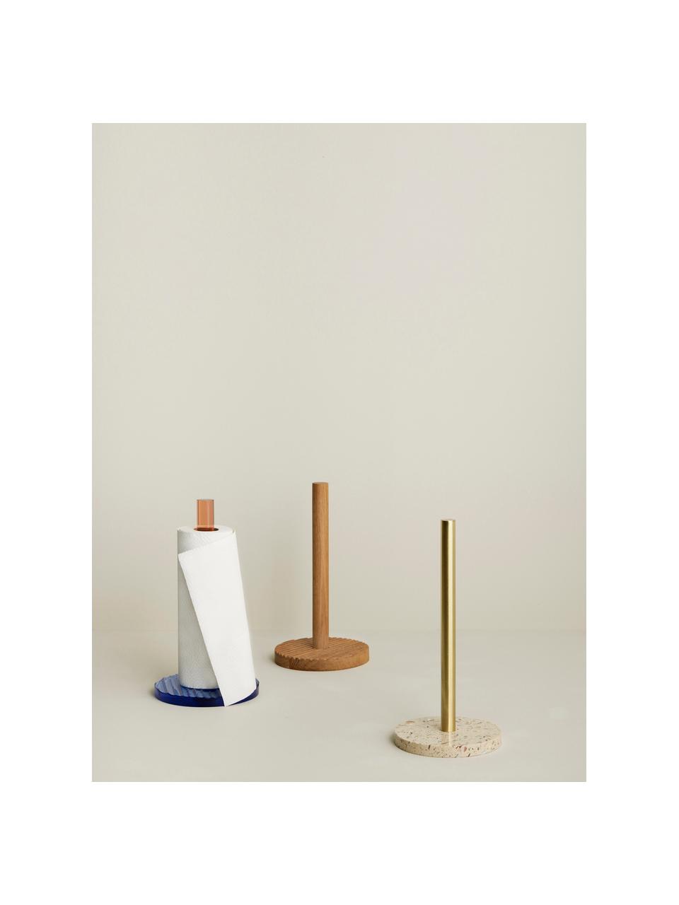 Küchenrollenhalter Pure, Fuß: Terrazzo, Stange: Metall, beschichtet, Goldfarben, Off White, Ø 14 x H 29 cm