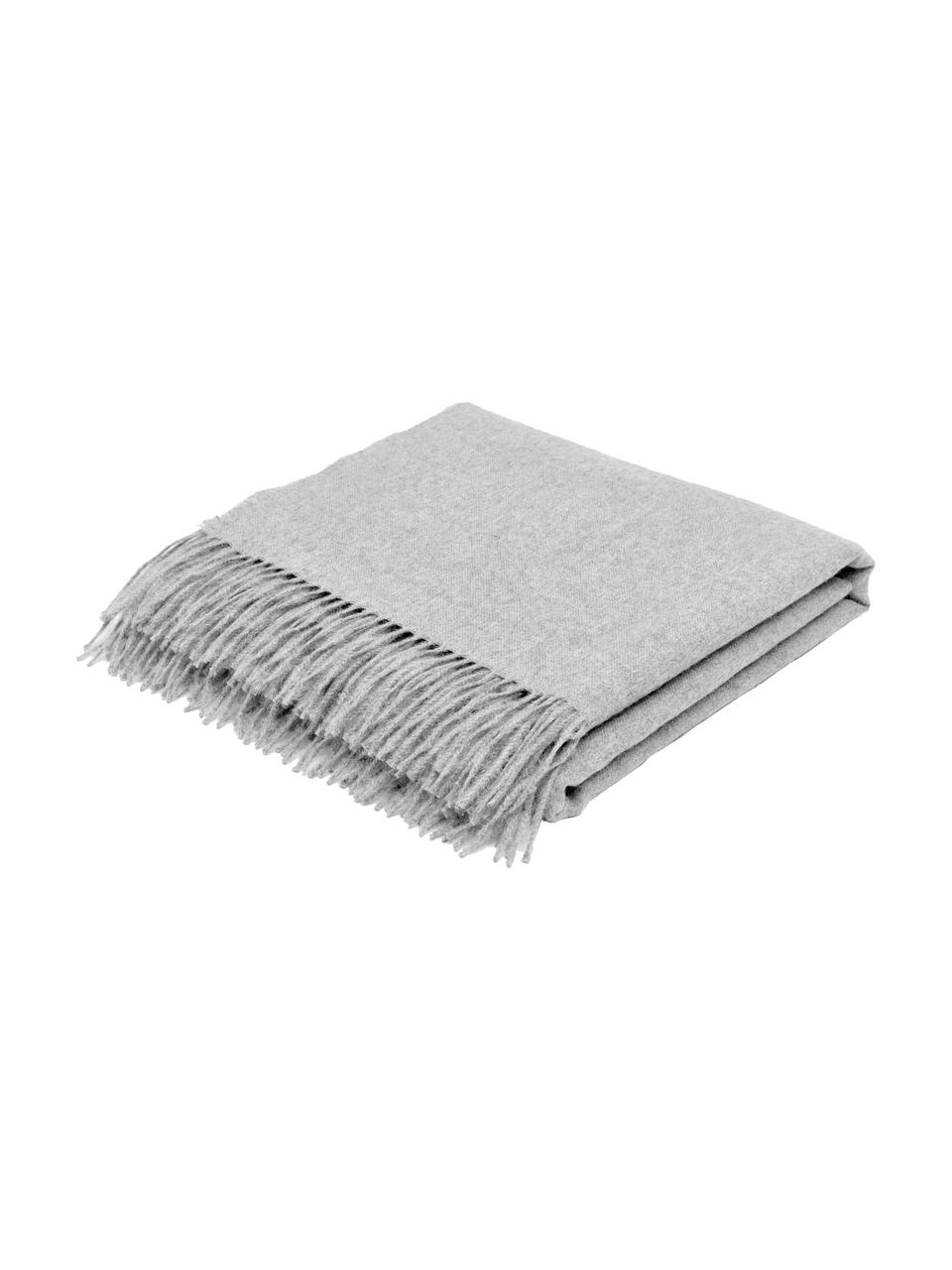 Plaid en laine vierge gris clair Luxury, Gris, larg. 130 x long. 200 cm