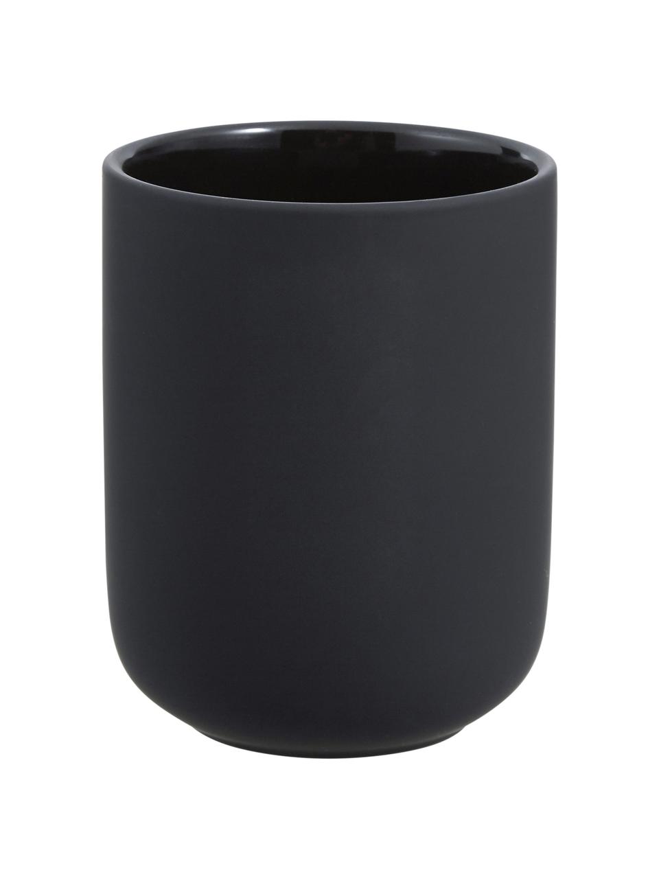 Kubek na szczoteczki z kamionki Ume, Ceramika pokryta miękką w dotyku powłoką (tworzywo sztuczne), Czarny, matowy, Ø 8 x W 10 cm