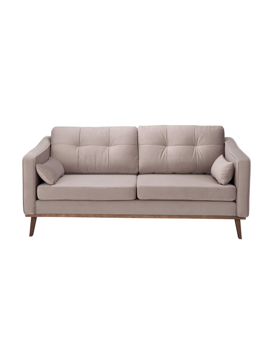 Fluwelen bank Alva (2-zits) in taupe met houten poten, Bekleding: fluweel (hoogwaardig poly, Frame: massief grenenhout, Poten: massief gebeitst beukenho, Taupe, B 184 x D 92 cm