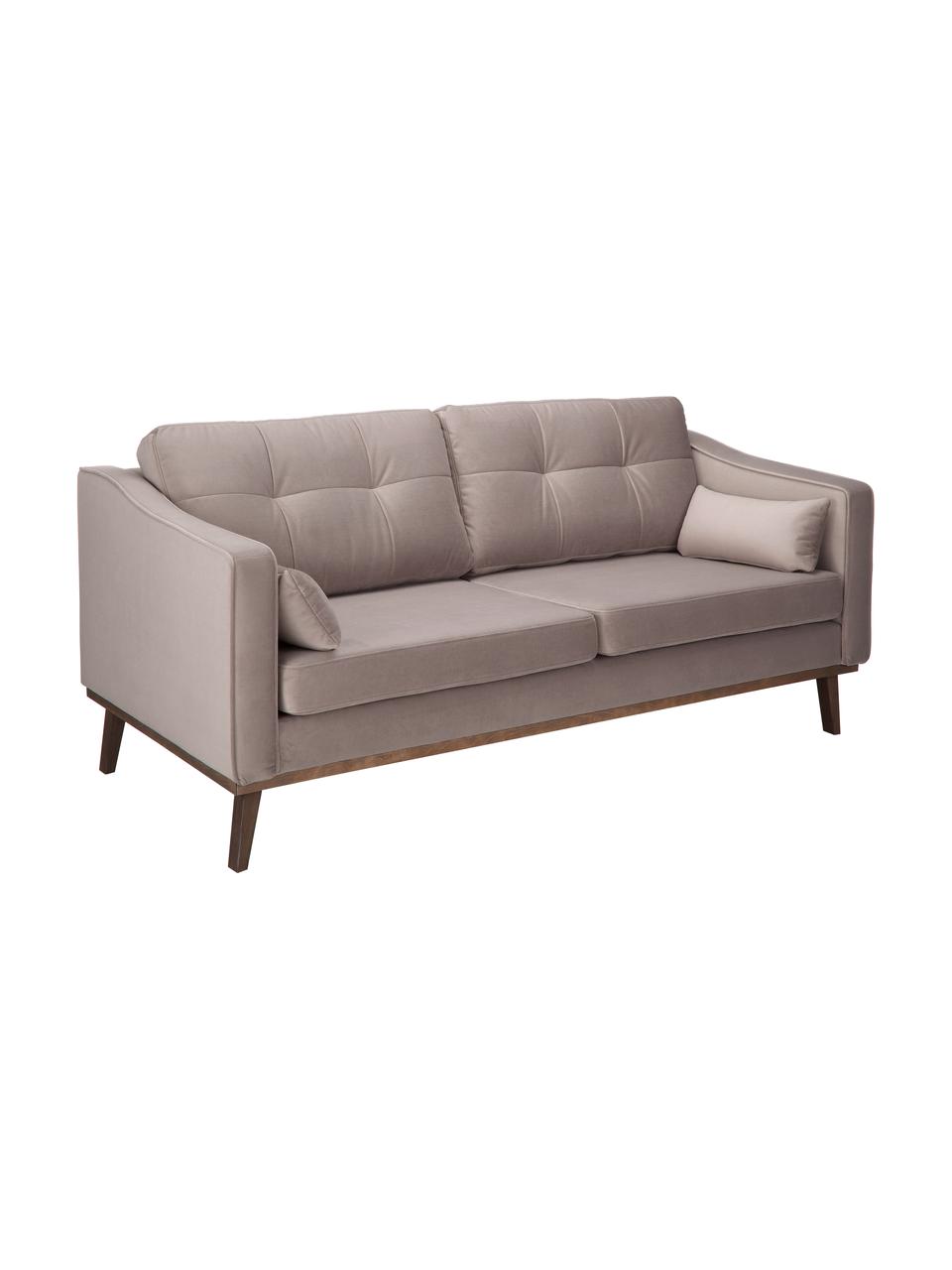 Fluwelen bank Alva (2-zits) in taupe met houten poten, Bekleding: fluweel (hoogwaardig poly, Frame: massief grenenhout, Poten: massief gebeitst beukenho, Taupe, B 184 x D 92 cm