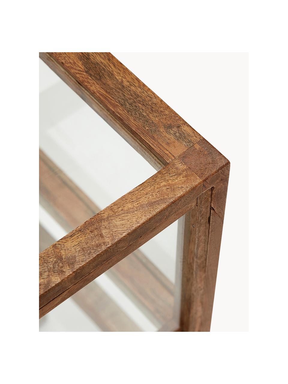 Mesa auxiliar de madera de mango Montre, Tablero: vidrio, Estructura: madera de mango, Madera de mango, transparente, An 38 x Al 60 cm