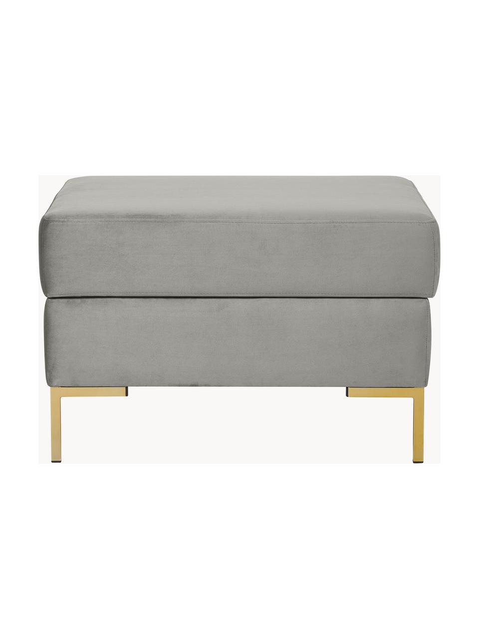 Sofa-Hocker Luna aus Samt mit Stauraum, Bezug: Samt (100 % Polyester), O, Gestell: Massives Buchenholz, Schi, Füße: Metall, galvanisiert Das , Samt Grau, Goldfarben, B 77 x H 49 cm