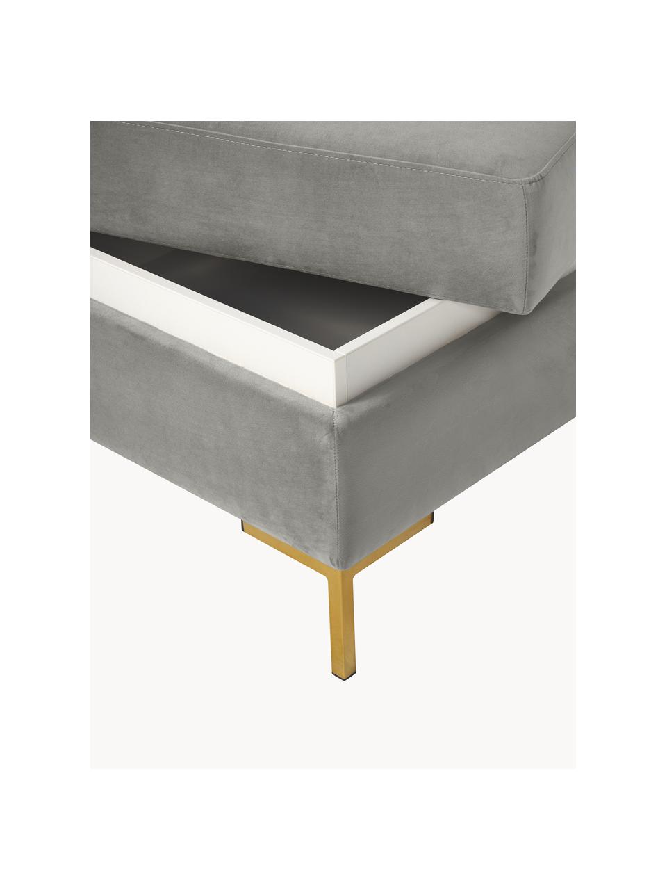 Sofa-Hocker Luna aus Samt mit Stauraum, Bezug: Samt (100 % Polyester), O, Gestell: Massives Buchenholz, Schi, Füße: Metall, galvanisiert Das , Samt Grau, Goldfarben, B 77 x H 49 cm