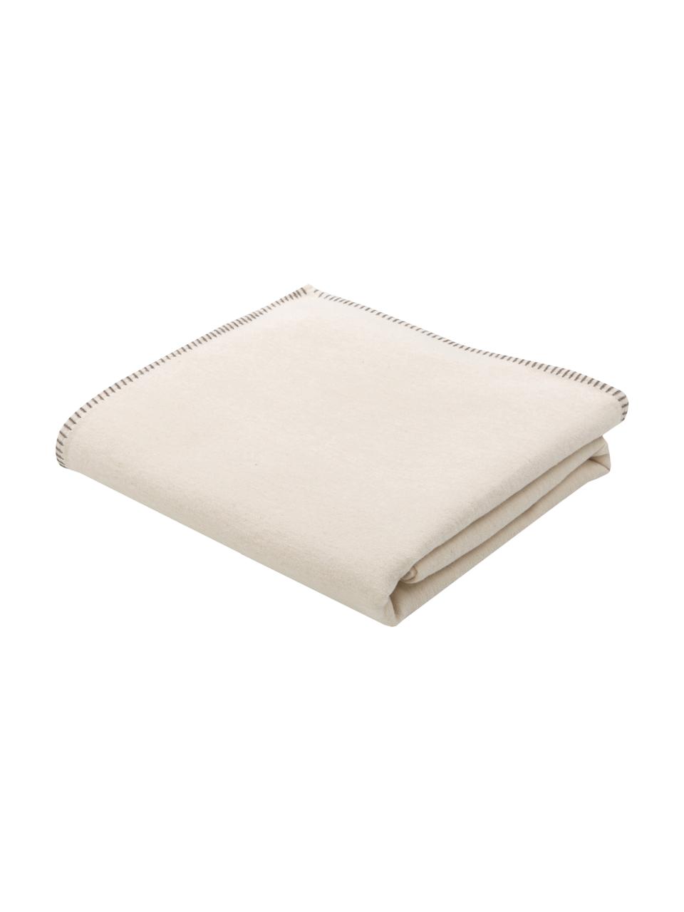 Coperta in cotone bianco crema con cuciture decorative Sylt, 85% cotone, 15% poliacrilico, Bianco crema, Larg. 140 x Lung. 200 cm