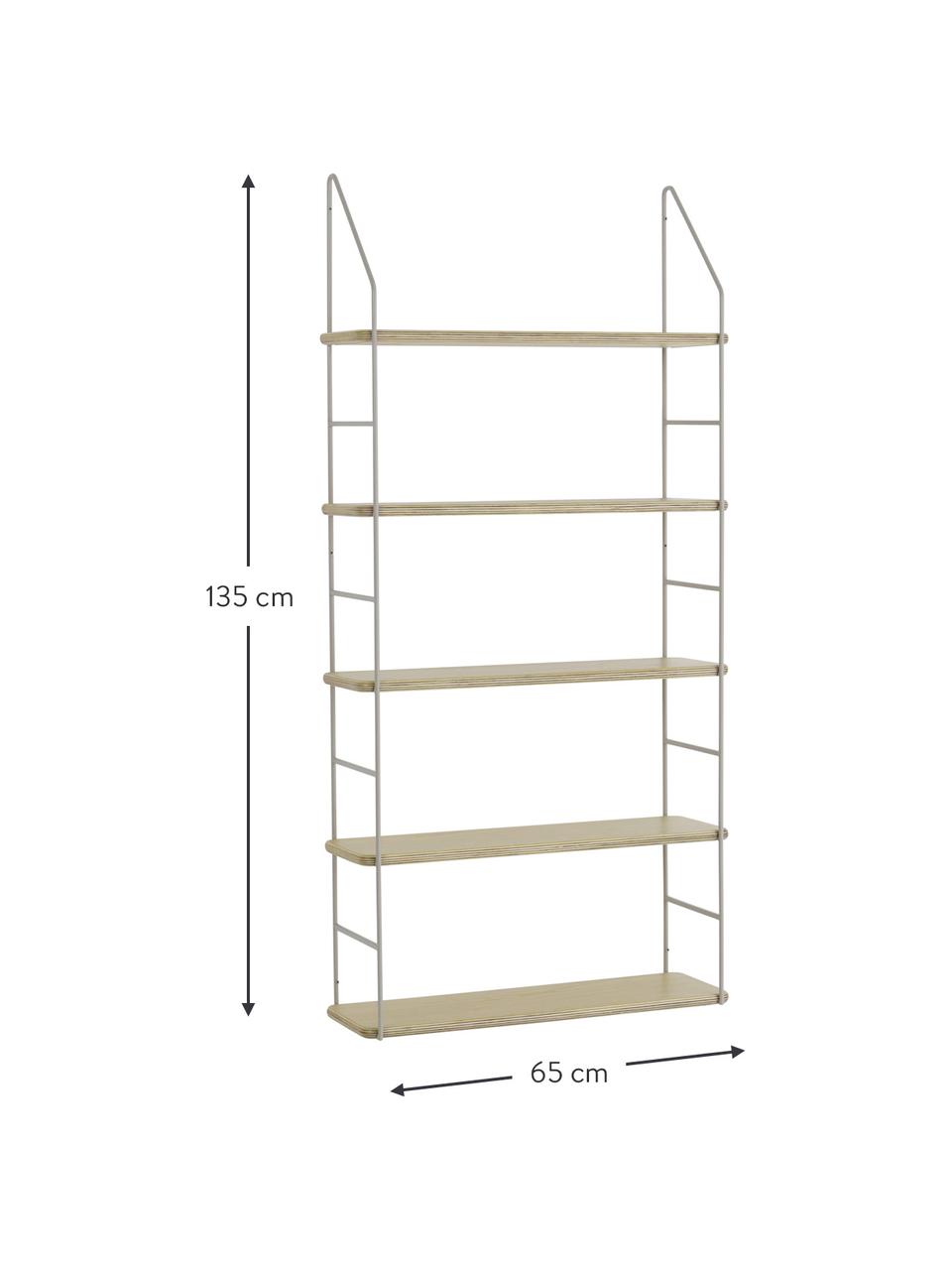 Ripiano da parete con struttura in metallo bianco crema Penny, Ripiani: compensato, impiallacciat, Struttura: metallo verniciato a polv, Beige, bianco crema, Larg. 65 x Alt. 135 cm