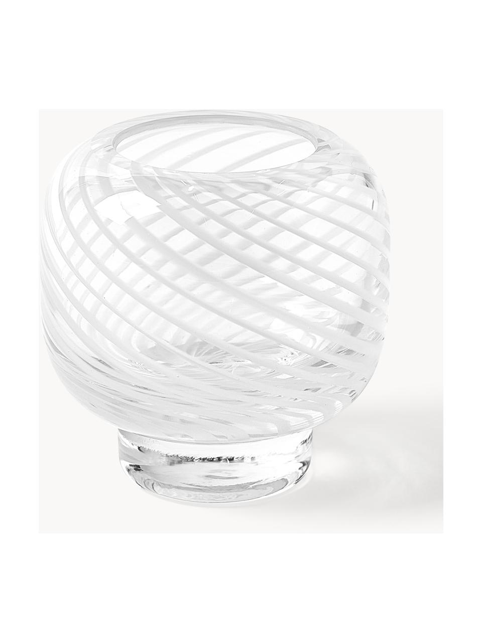 Mundgeblasene Teelichthalter Suze, 2 Stück, Glas, mundgeblasen, Weiß, transparent, Ø 9 x H 9 cm