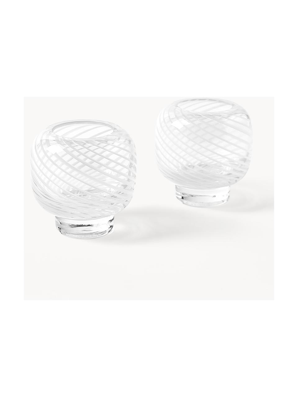 Mundgeblasene Teelichthalter Suze, 2 Stück, Glas, mundgeblasen, Weiß, transparent, Ø 9 x H 9 cm