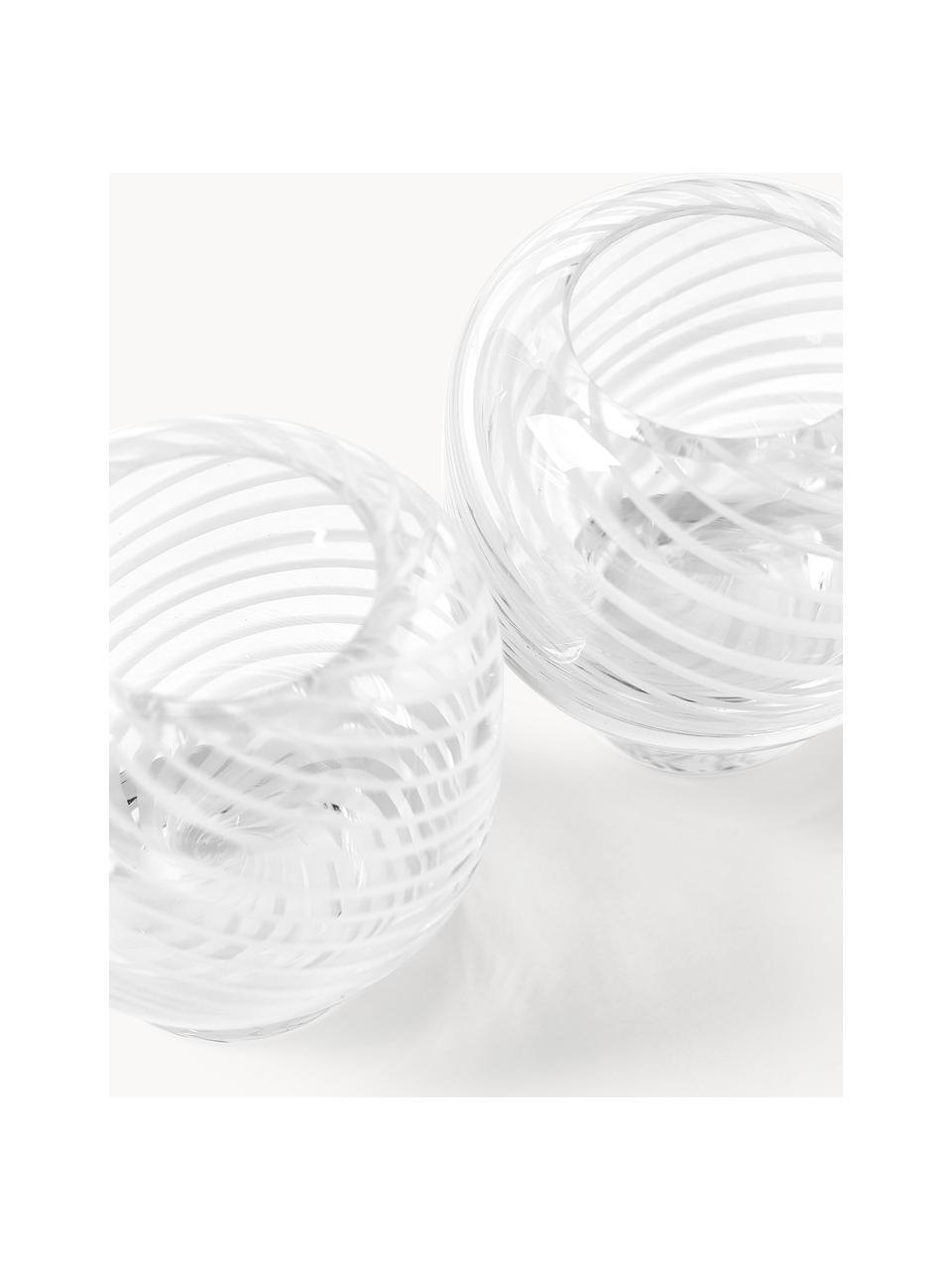 Mundgeblasene Teelichthalter Suze, 2 Stück, Glas, mundgeblasen, Weiß, transparent, Ø 9 x H 9 cm