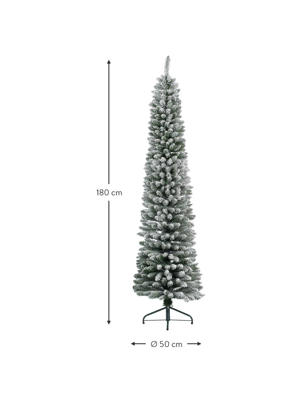 Decoratieve kerstboom Pencil H 180 cm besneeuwd , Voet: metaal, Groen, wit, Ø 50 x H 180 cm