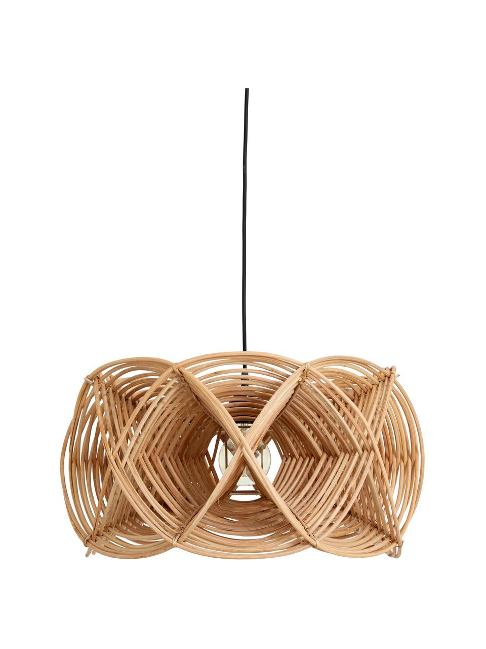 Design hanglamp Metis van rotan, Lampenkap: rotan, Beige, zwart, Ø 50 x H 30 cm