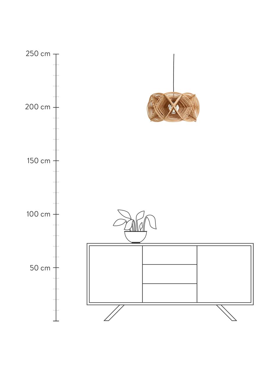 Lámpara de techo de ratán de diseño Metis, Pantalla: ratán, Cable: cubierto en tela, Beige, negro, Ø 50 x Al 30 cm