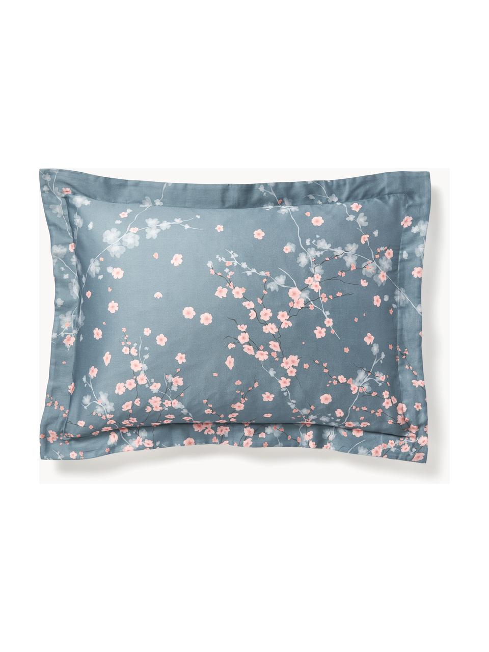 Baumwollsatin-Kopfkissenbezug Sakura mit Blumen-Print, Webart: Satin Fadendichte 250 TC,, Blau, Hellrosa, Weiss, B 40 x L 80 cm