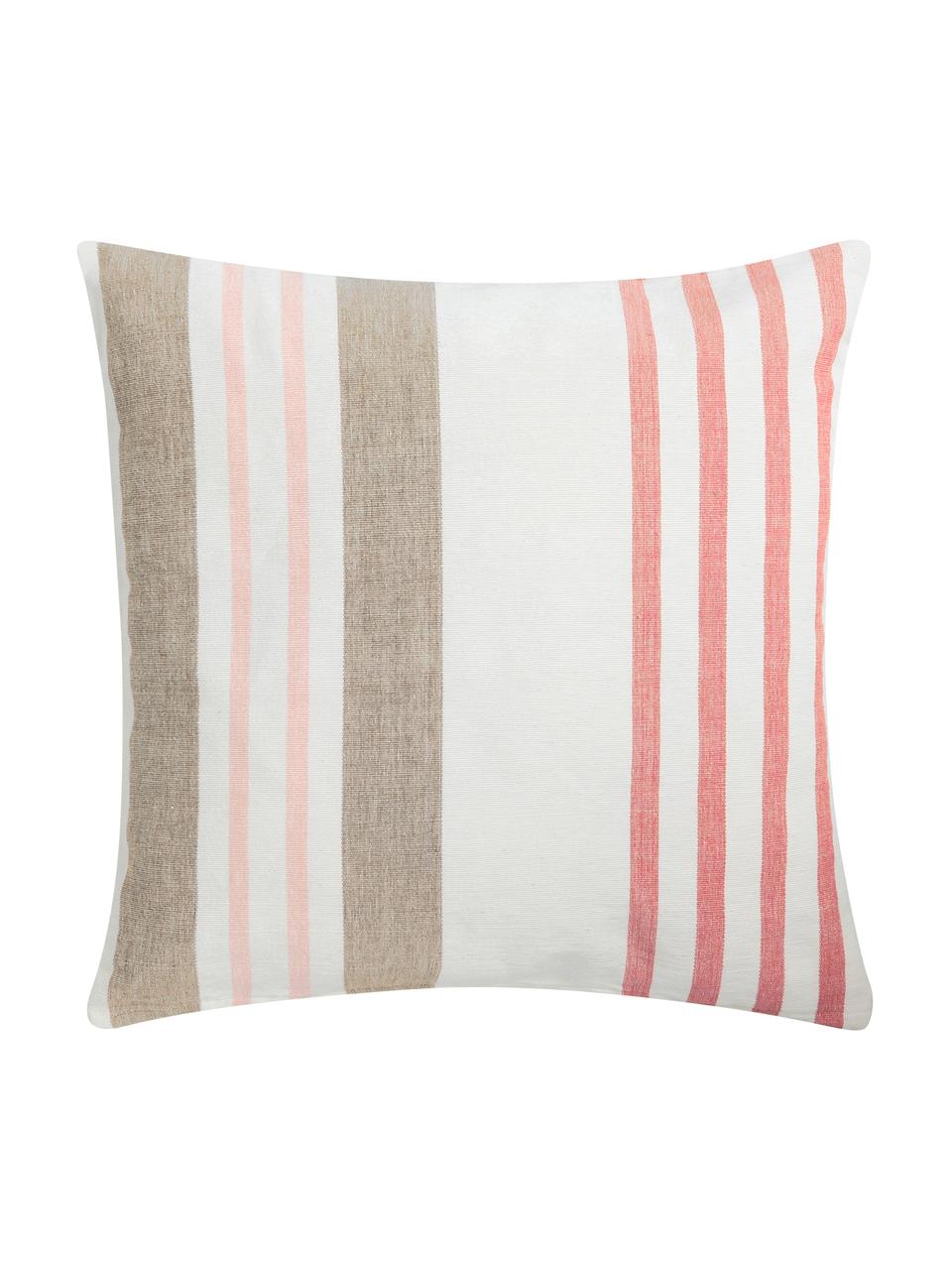 Coussin à rayures multicolores Beach House, Blanc, brun, rose