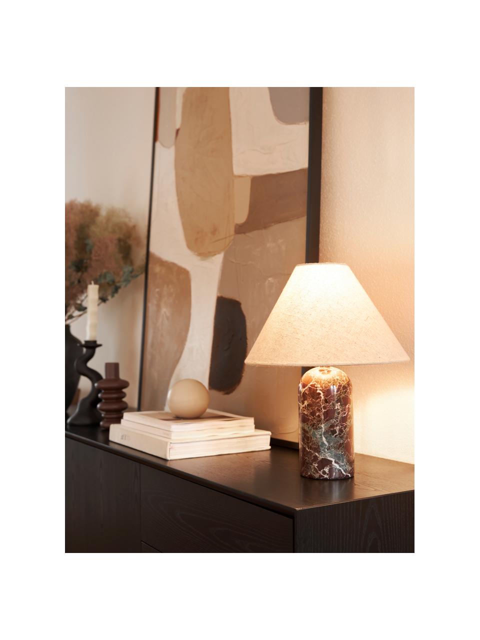 Tischlampe Gia mit Marmorfuß, Lampenschirm: 50 % Leinen, 50 % Polyest, Lampenfuß: Marmor, Beige, Rot, marmoriert, Ø 30 x H 39 cm